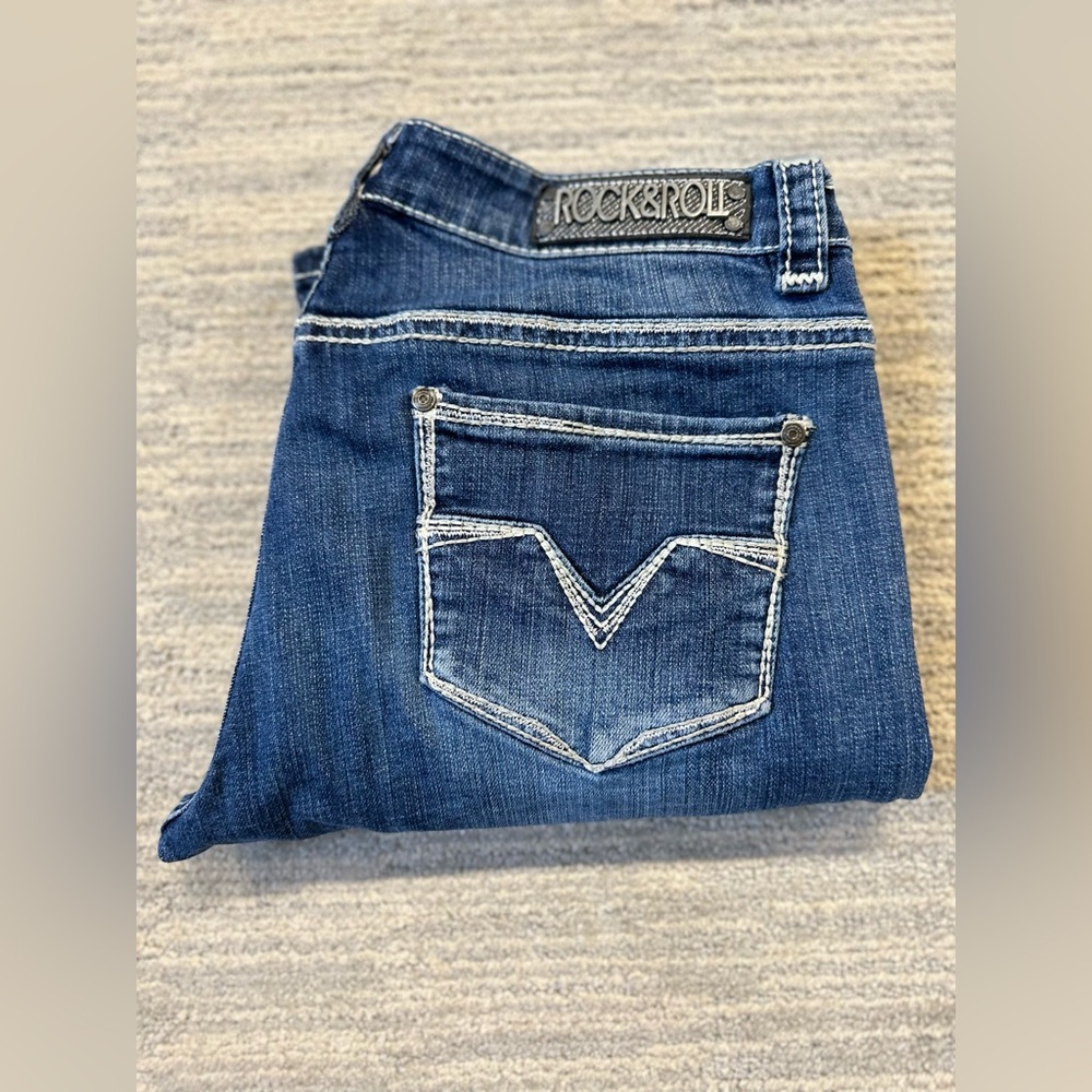 Rock & Roll Jeans Womens 31x34 Riding Straight Leg Medium Wash Denim Cowgirl